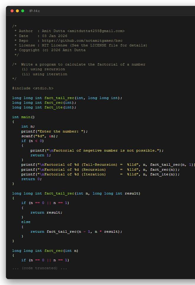 Write a program to calculate the factorial of a number (i) using recursion (ii) using iteration